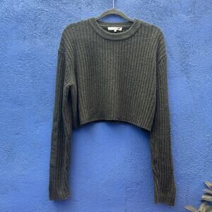 tibi cropped army green ribbed knit sweater